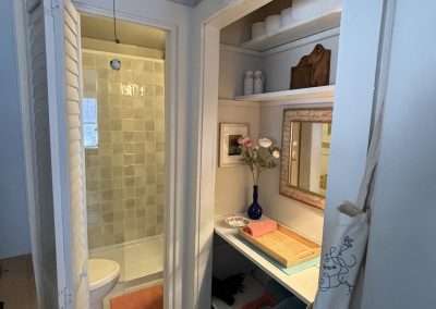 Vanity nook just outside the small bathroom.