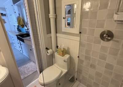 Newly renovated walk-in shower. Shampoo and liquid bath soap is available for your use.